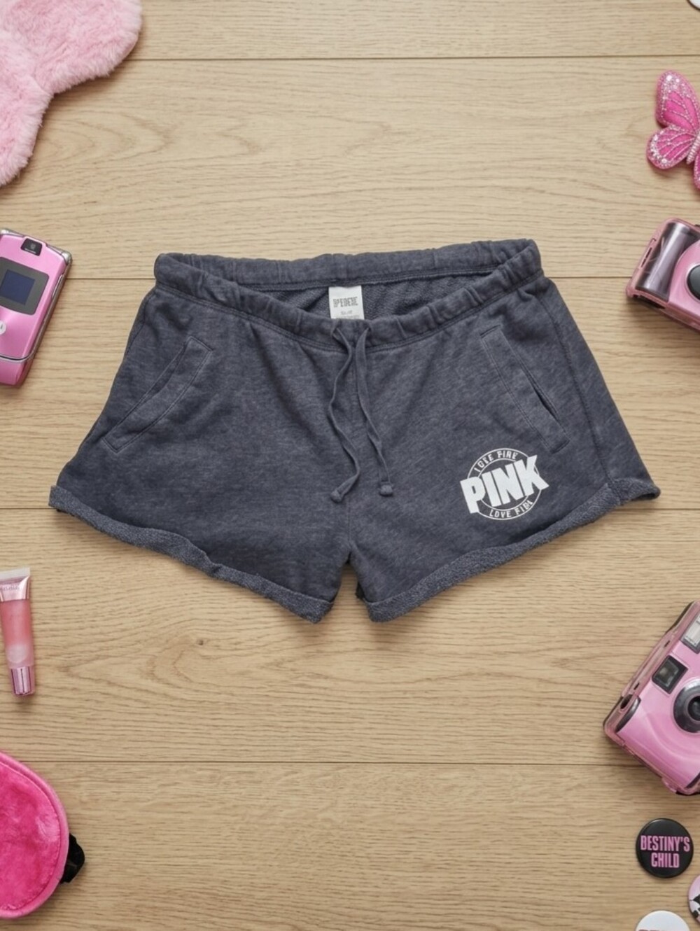 Victoria's Secret PINK Dark Gray Fleece Lounge Pajama Shorts Medium Y2K VS PJs